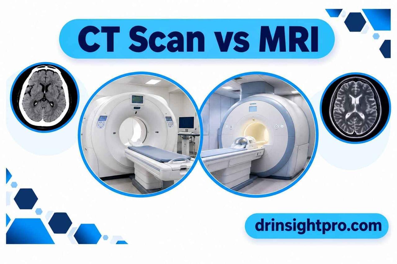 CT vs MRI scan comparison showing CT scanner and MRI machine